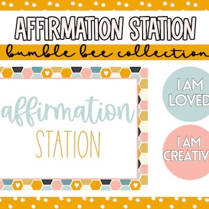 Affirmation Station Bumble Bee Theme for Classroom Decor. ABC Bee Class Decoration