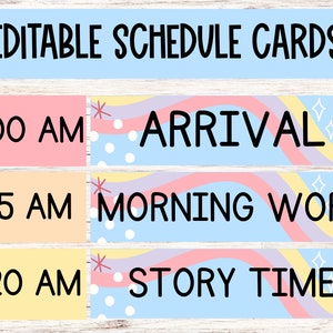 Editable Schedule Cards for Pastel Classroom Organization, Bulletin Board and Home School
