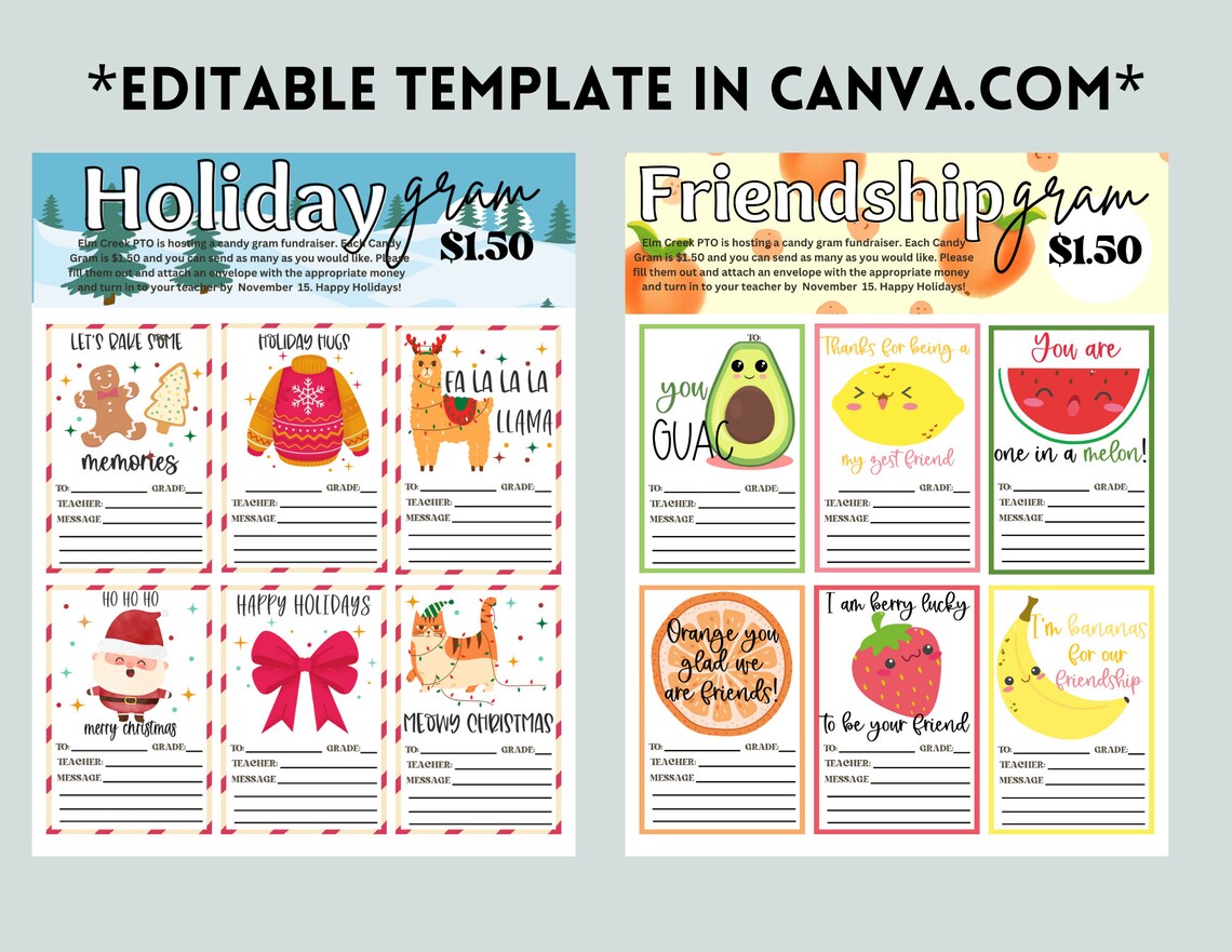 Candy Gram for School Fundraiser Idea PTO/PTA Events Editable and Printable Flyer for Classroom