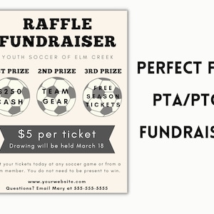 Soccer RAFFLE Fundraiser Editable Template for PTO and PTA. Flyer for ...
