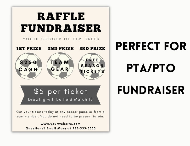 Soccer RAFFLE Fundraiser Editable Template for PTO and PTA. Flyer for ...