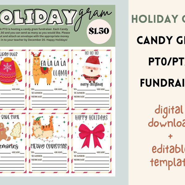 Candy Gram for Christmas Fundraiser for PTO/PTA School Event | Editable and Printable Flyer for classroom Holiday activities