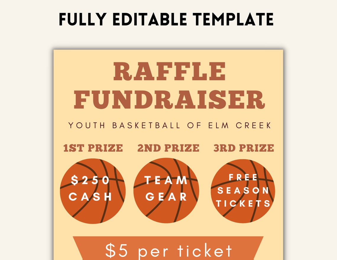 Basketball RAFFLE Fundraiser Editable Template for PTO and PTA. Flyer ...