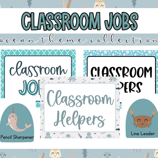 Classroom Jobs - Printable Class Helper - Ocean Theme Decor