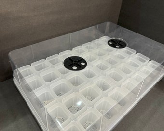 Seedling Starter Kit | Propagation Tray, Dome Cover, 40 Frosted Clear Pots | Shuttle Tray | Seed Germination Setup