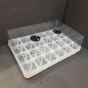 Propagation Tray with Dome Set | 24 Clear Square Seedling Pots | Pot Holder Shuttle Carry Tray and Dome Set
