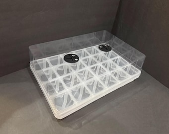 Propagation Tray with Dome Set | 24 Clear Square Seedling Pots | Pot Holder Shuttle Carry Tray and Dome Set