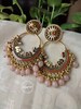 Dangle Drop Earrings | Golden Earrings with Light Pink Beads | Chandbali Earrings | Desi Earrings | Indian, Pakistani, Traditional, Ethnic. 