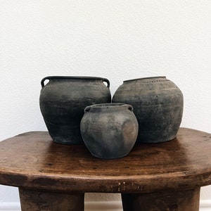 Wabi Sabi Pot, Charcoal Vase, Vintage Pot With Handles, Found Black Pot