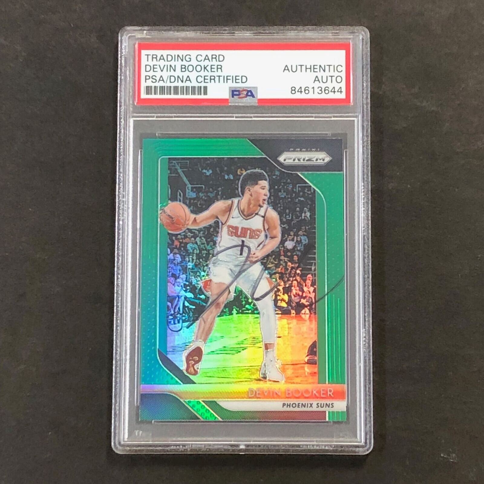 2018-19 Panini Prizm Green 11 Devin Booker Auto Signed Card Psa/Dna Slabbed Sun