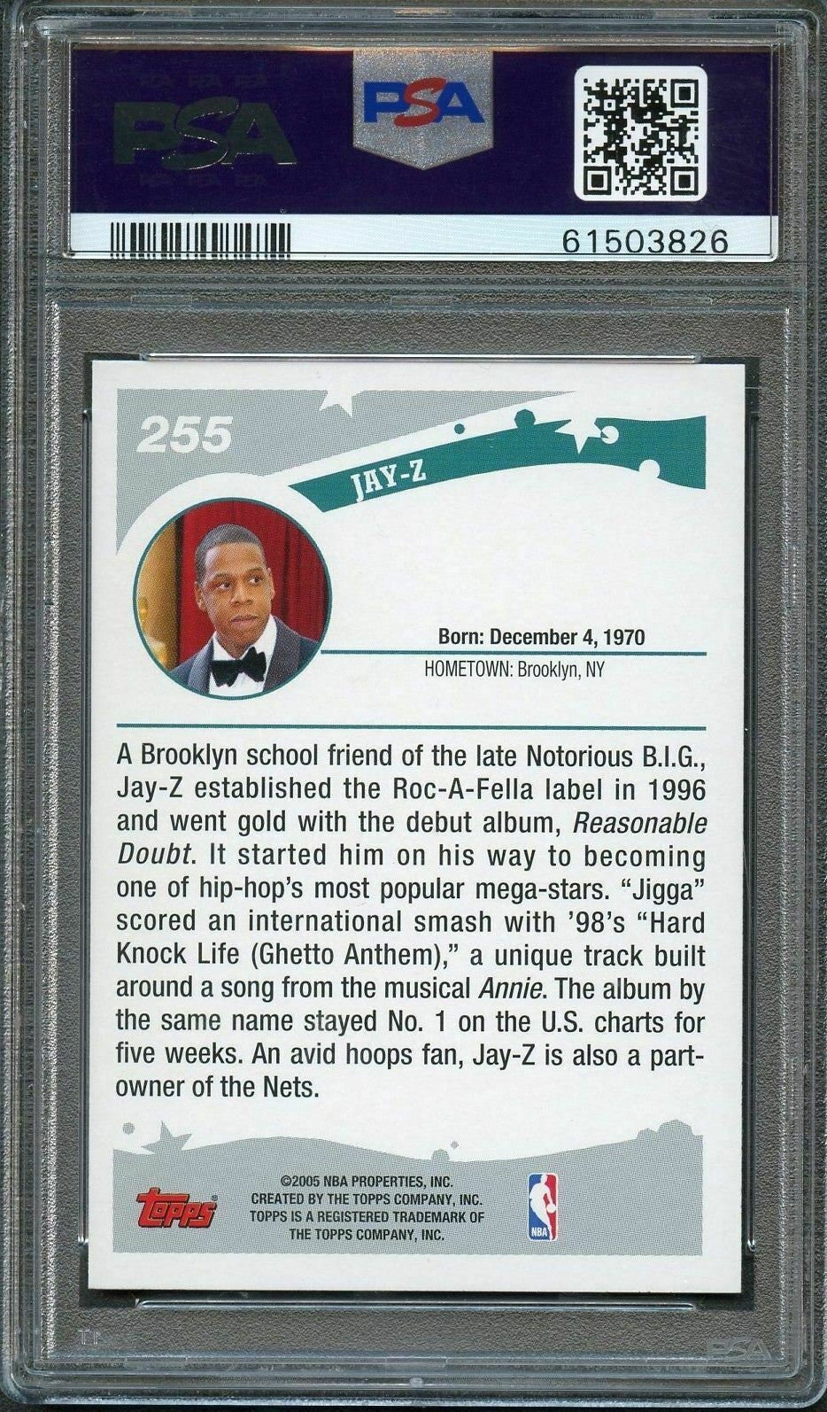 2005 Topps 255 Jay-z Rookie Card Psa Mint 9 Slabbed Rc - Etsy