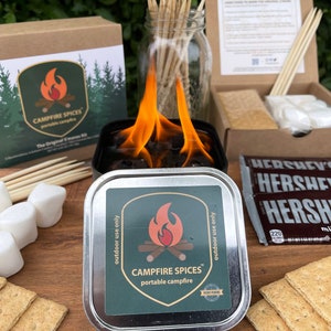 Campfire Spices S’Mores Night Portable Reusable Campfire & The Original S'mores Kit for 6/Soy Wax/Largest S'mores Kit