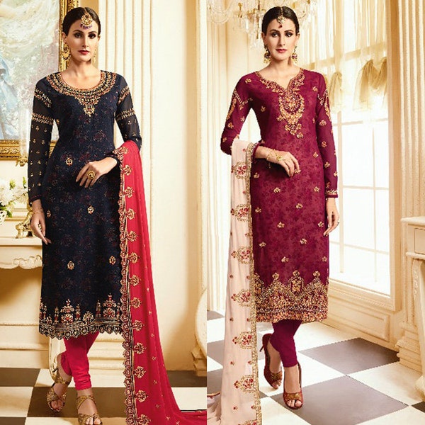 Indian Party Suit Eid Dress Salwar Kameez Semi Stitched Suit