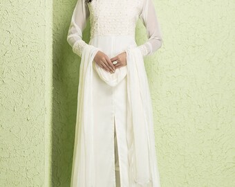 White Chiffon Pearl Design Salwar Suit