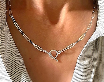 Collar con clip de papel y cierre de palanca de plata – Plata 925 de primera calidad