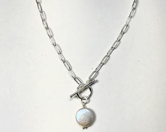 Collar de perlas con cierre de palanca de plata - cadena tipo clip - baño de plata 925