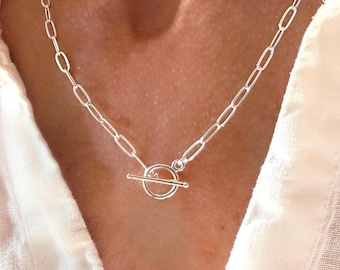 Silver Toggle Paperclip Necklace – 925 Silver Premium Plate