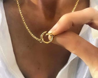 Collar de cadena Rolo dorada con cierre de dije frontal – Baño de oro de 14k de primera calidad