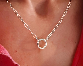 Silver Charm Keeper Necklace – Paperclip Chain, Premium Silver Plate