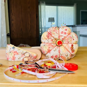 Handmade Falling Leaves Jumbo Pincushion, Leaf Needle Threader, Embroidery Scissor Case with Matching Scissors Sewing Set. Free Shipping!!