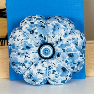 Perfect Size Pincushion,Handmade 4-4.5 Pincushion for Sewing,Quilting, Embroidery, Needlepoint, Crafting, Cross-Stitch, Unique Sewing Gift, Floral/Prov Blue