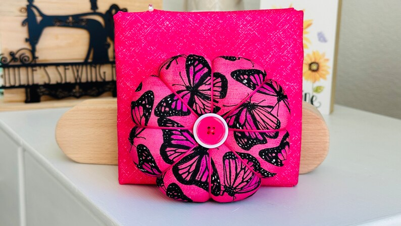 Perfect Size Pincushion,Handmade 4-4.5 Pincushion for Sewing,Quilting, Embroidery, Needlepoint, Crafting, Cross-Stitch, Unique Sewing Gift, Butterfly/Crosshatch