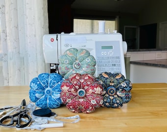 Made to Order Handmade Strawberry Thief Pincushions, 5.0-5.5”  for Sewing, Quilting, Embroidery, Needlepoint, Cross-Stitch, Crafting.