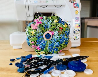 Extra Large Jumbo Pincushion, Bluebonnets for Sewing, Quilting, Embroidery, Needlepoint, Cross-Stitch, Crafting. Unique Sewing Gift. Notions