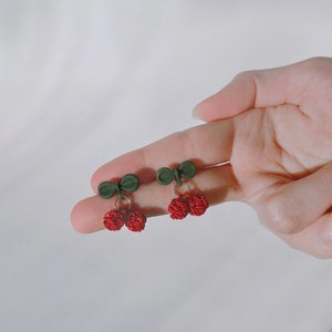 Red Cherry Wire Dangle Earrings, Dangle Drop Earrings for Women, Dainty Wire Dangle Earrings, Cherry Fruit Dangle Earrings, Gift for Her