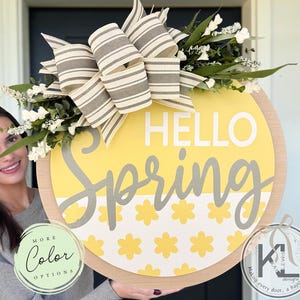 Hello Spring Door Hanger | Front Door Decor | Spring Door Sign | Spring Decor | Spring Sign | Spring Door Decor | Front Porch Decor image 1