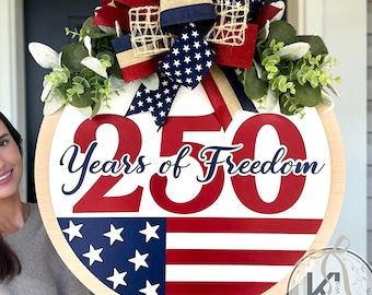 America 250 Door Hanger | USA 250 Years Of Freedom | USA 250th Anniversary Round Sign | 1776-2026 | America 250 Emblem | July 4th Door Sign