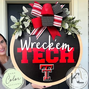 Texas Tech Front Door Decor | Wreck 'Em Sign | Texas Raiders Wreath | Texas Tech Door Hanger | Texas Tech Decor | Door Sign | Sports Gift