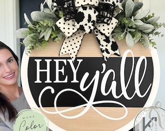 Front Door Decor | Hey Y'all | Year Round Wreath | Welcome Door Sign | Front Door Hanger | Front Door Wreath | Front Door Sign