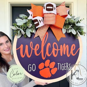 Clemson Front Door Decor | Clemson Sign | ClemsonWreath | Football Door Hanger | Clemson Tigers | Clemson Door Sign | Sports Gift