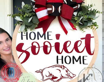 Arkansas Razorbacks Front Door Decor | Razorbacks Sign | UARK Wreath | Hogs Door Hanger | Razorbacks Decor | Door Sign | Sports Gift