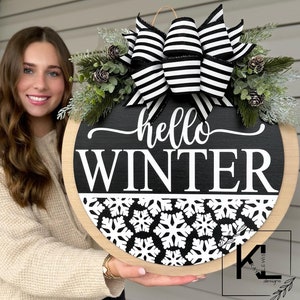 Winter Front Door Decor | Hello Winter | Snowflake Front Door Wreath | Winter Wreath | Winter Door Wreath | Winter Sign | Christmas Wreath