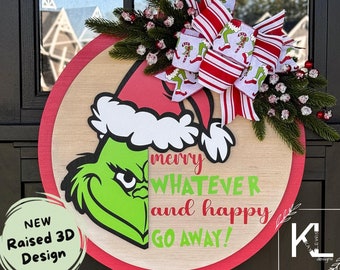 Grinch Door Sign | Christmas Front Door Decor | Grinch Wreath | Grinch Door Hanger | Christmas Sign | Christmas Door Wreath | Christmas