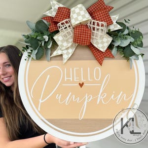 Fall Front Door Decor | Fall Sign | Fall Wreath | Hello Pumpkin | Fall Decor | Fall Porch Decor | Fall Door Hanger | Pumpkin Fall Door Sign