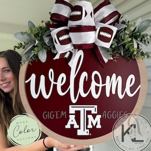 Texas A&M Front Door Decor | Aggies Sign | Texas Aggies Wreath | Football Door Hanger | Football Wreath | Football Door Sign | Gig &#39;em