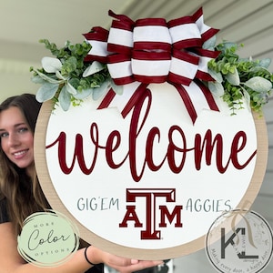 Texas A&M Front Door Decor | Aggies Sign | Texas Aggies Wreath | Football Door Hanger | Football Wreath | Football Door Sign | Gig &#39;em