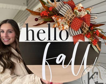Hello Fall Door Hanger | Fall Decor | Front Door Decor | Fall Porch Sign | Fall Wreath | Fall Signs | Autumn Decor | Pumpkin Decor