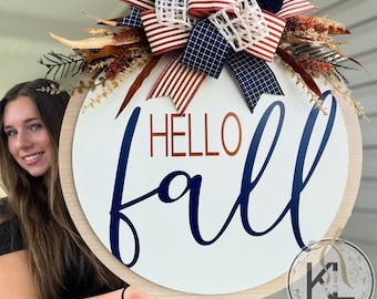Fall Front Door Decor | Hello Fall | Fall Wreath | Fall Decor | Fall Door Sign | Fall Front Door Wreath | Fall Door Hanger | Fall Porch