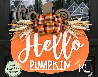 Fall Front Door Decor | Fall Sign | Fall Wreath | Hello Pumpkin | Fall Decor | Fall Porch Decor | Fall Door Hanger | Pumpkin Fall Door Sign