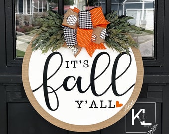 Fall Front Door Decor | It's Fall Y'all | Fall Wreath | Fall Decor | Fall Sign | Fall Door Wreath | Fall Door Hanger | Fall Door Wreath
