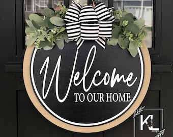 Front Door Decor | Front Door Wreath | Welcome to our home | Front Door Sign | Front Door Hanger | Year Round Wreath | New Home Gift