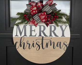 Merry Christmas Front Door Decor | Christmas Front Door Wreath | Holiday Wreath | Christmas Door Hanger | Front Door Decor | Christmas Decor