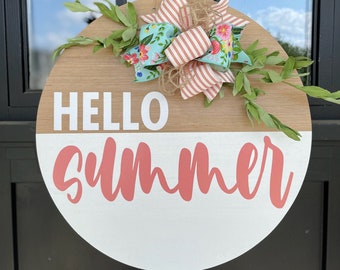 Hello Summer Door Hanger | Front Door Decor | Summer Door Sign | Front Porch Sign | Summer Wreath | Front Door Sign | Porch Decor