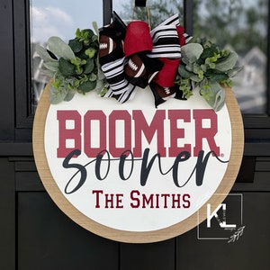 Oklahoma Sooners Front Door Decor | Boomer Sooner Sign | OU Wreath | OU Door Hanger | Oklahoma Sooner Decor | Door Sign | Sports Gift