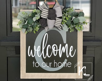 Front Door Decor | Welcome Sign | Last Name | Personalized | Front Door Sign | Front Door Hanger | Year Round Wreath | Front Door Wreath