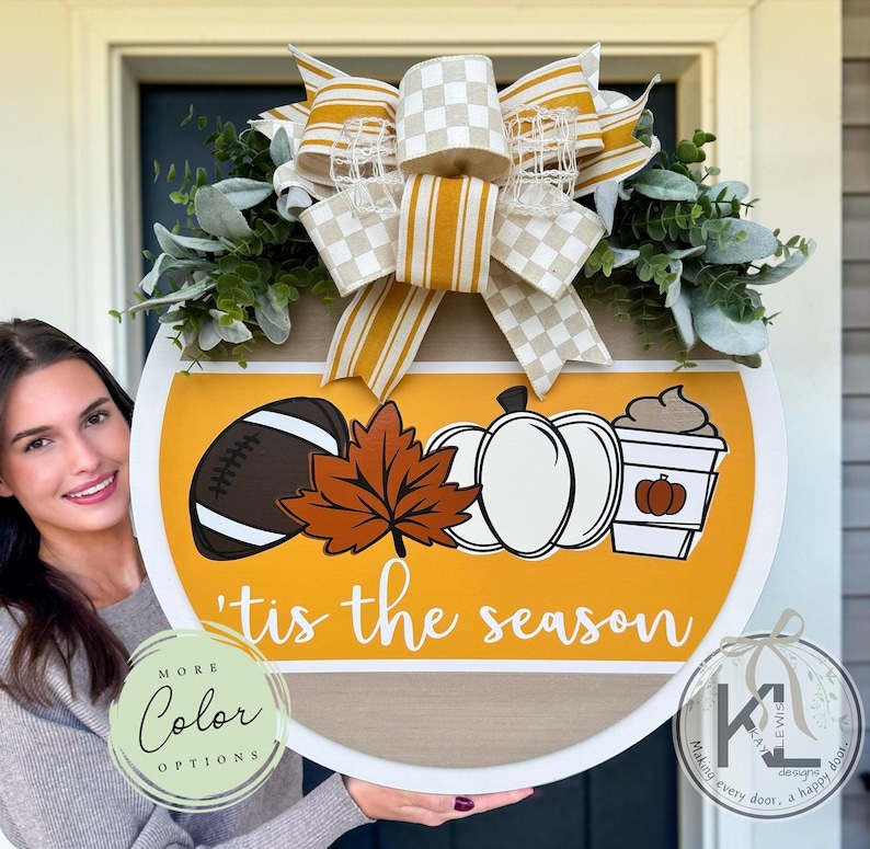 Fall Front Door Decor | 'Tis The Season | Fall Door Hanger | Fall Welcome Sign | Fall Door Wreath | Fall Porch Decor | Fall Door Sign image 1